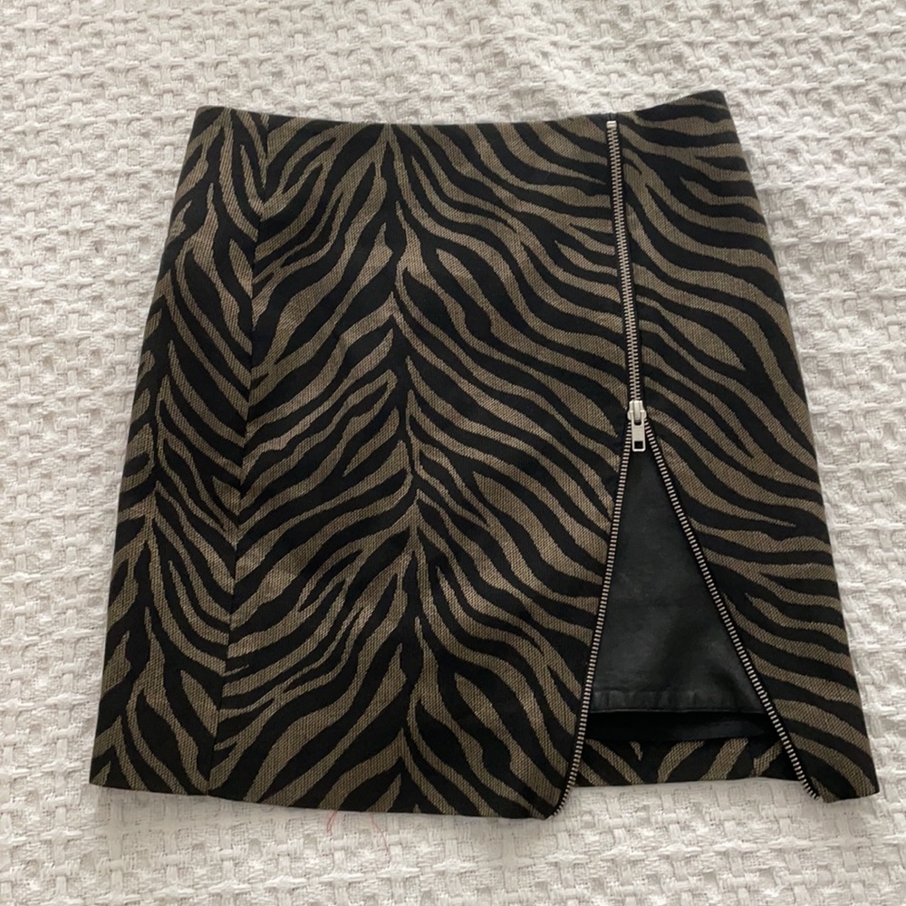 The Kooples Animal Print Mini Skirt Leather Detail